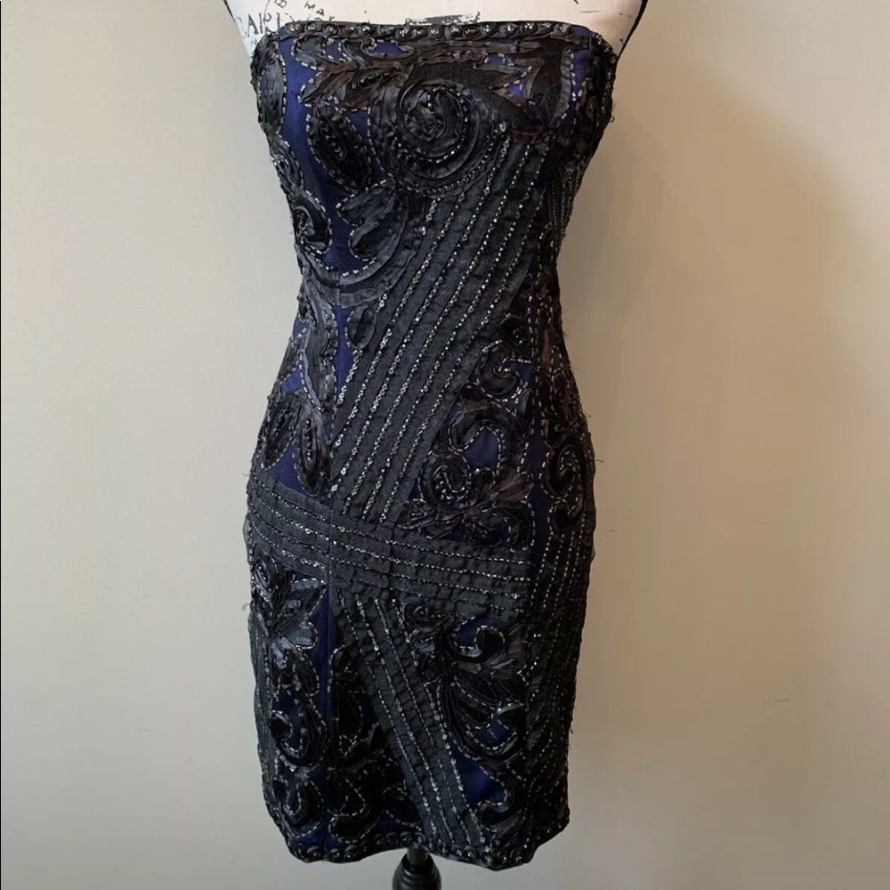 SueWong Nocturne Cobalt Blue Lace Beaded Dress